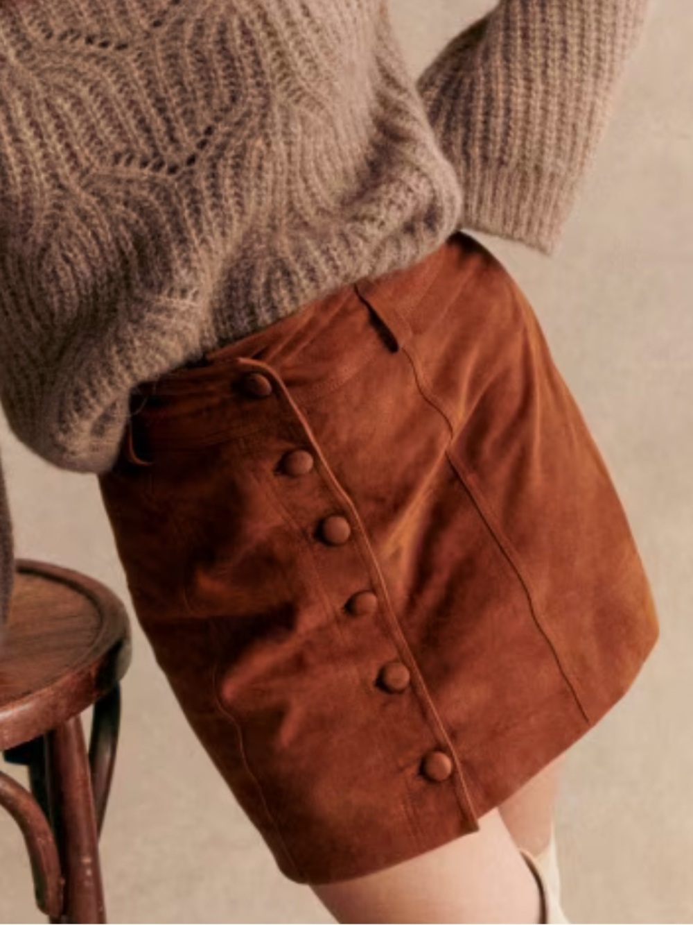 Sezane Brown Button-Front Mini Skirt